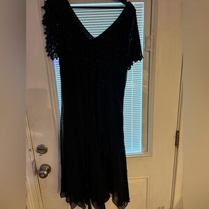 J Kara Black Handkerchief Hem Dress with Beaded Detail Gorgeous Size 18
